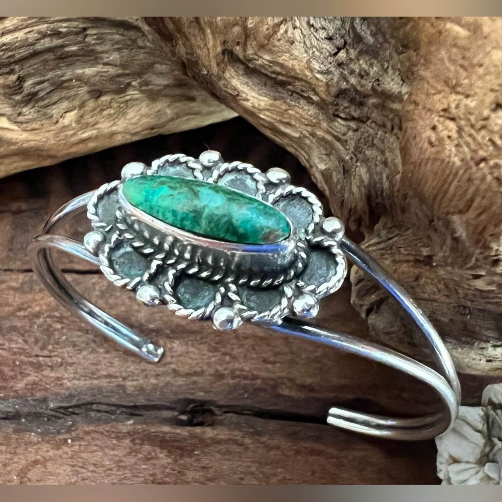 Taxco Mexico Cuff Bracelet Green Turquoise Sterling Silver 925 Stone Gem MLV